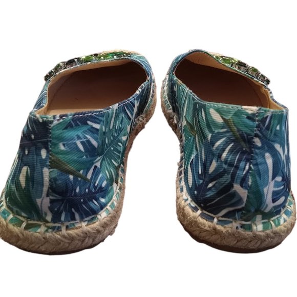 EUC 💎💎Jeweled 💎💎Tropical Palm Leaf Print Espadrille Flat | Women | Sz: 7 1/2